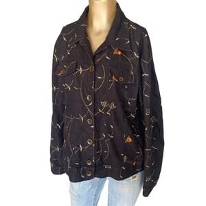 24K Vintage Light Denim Jacket Floral 90'S -Y2K Women Size 16 REGULAR